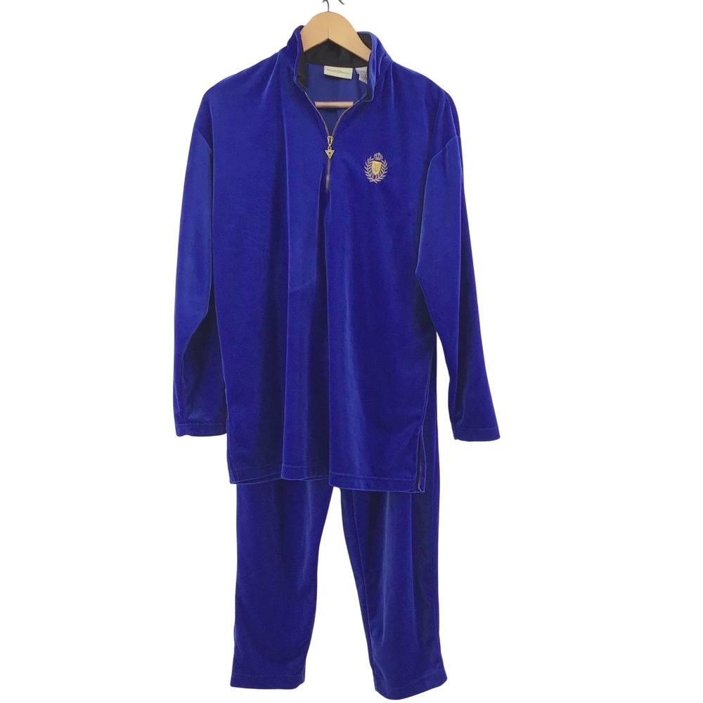 Vintage Jaclyn Smith Velour Tracksuit Suit Set Quarter Zip Crest Medium Y2K Blue